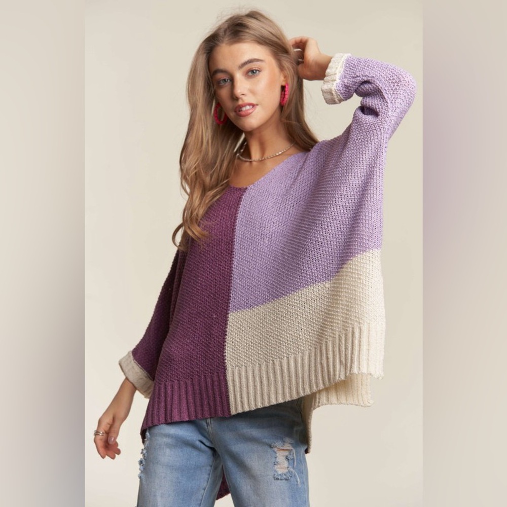 ADORA Side Slit Color Block Long Sleeve Sweater - Picture 5 of 5